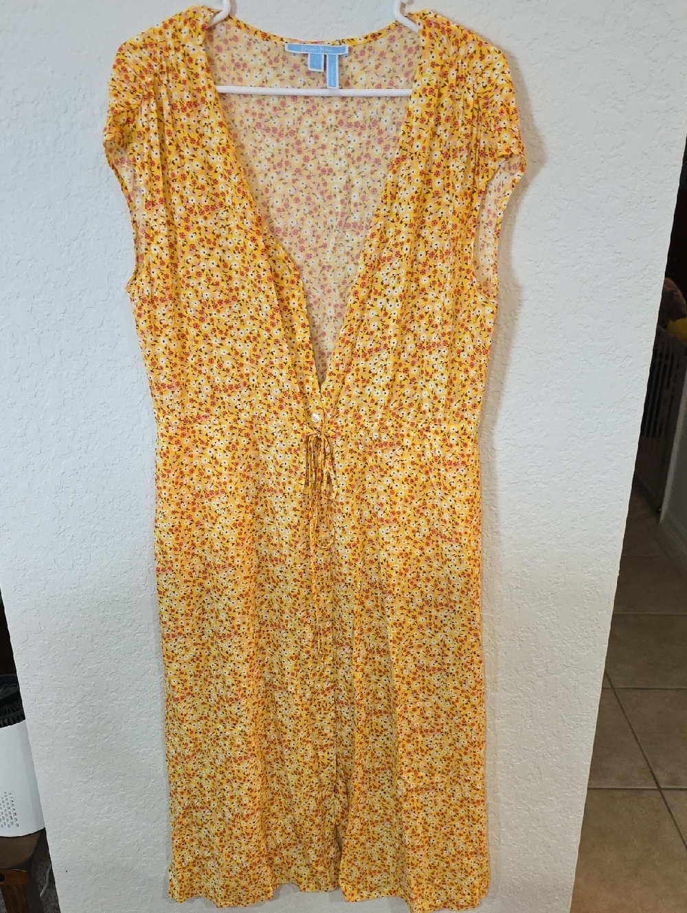 Draper James Yellow Floral Tie-Front Midi Dress